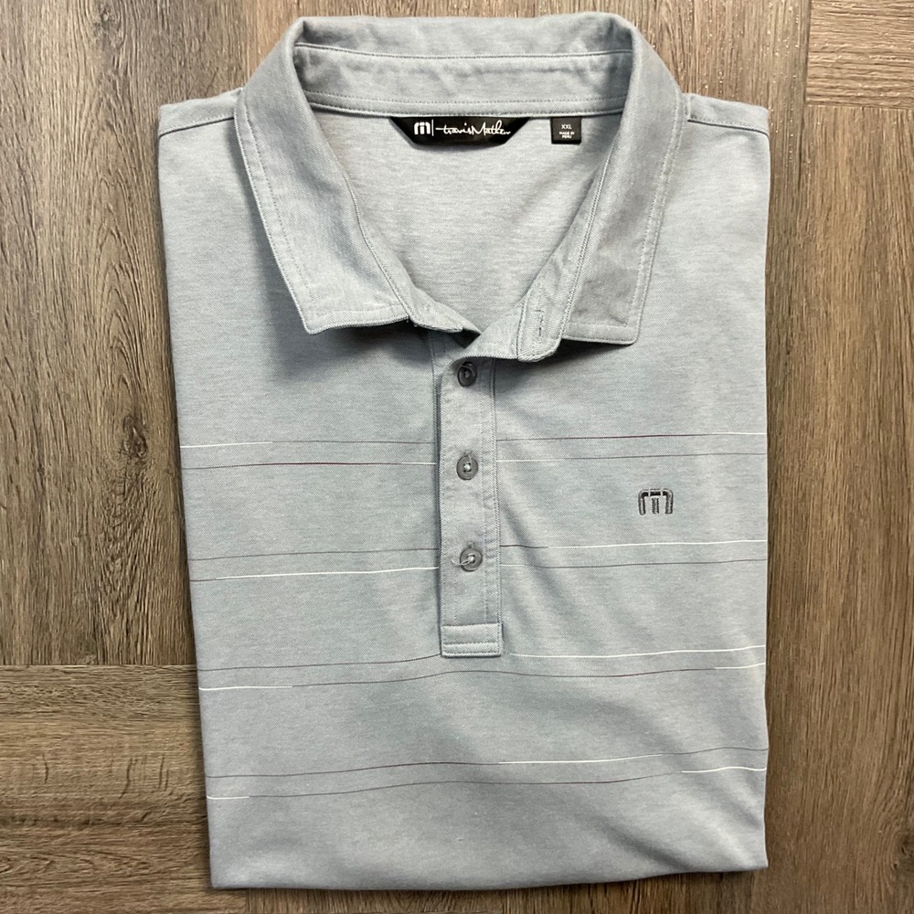 Travis Mathew Striped Golf Tennis Polo Shirt Mens XXL Gray Preppy Classic Resort